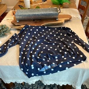 Boutique top, navy blue with white polkadots